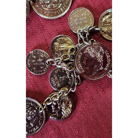 Vintage 1960s Charm Faux COIN Necklace, Inc India, New Zealand - Picture 7 of 11